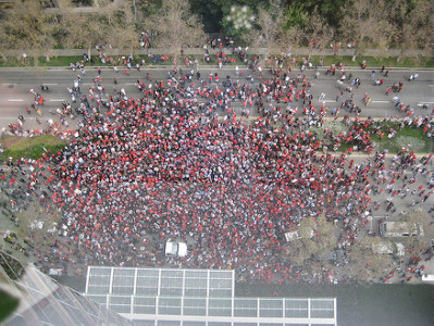 Birds eye view of strikers