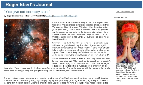 Roger Ebert on giving out stars to films