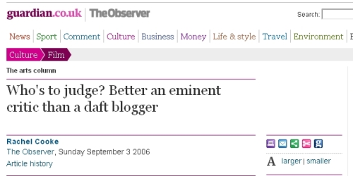 Observer article by Rachel Cooke on blogs