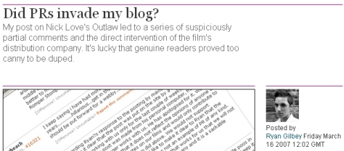 Film company invade The Guardian blog