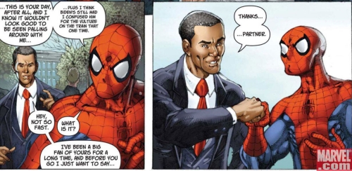 Obama Spidey fist bump Obama Spidey fist bump