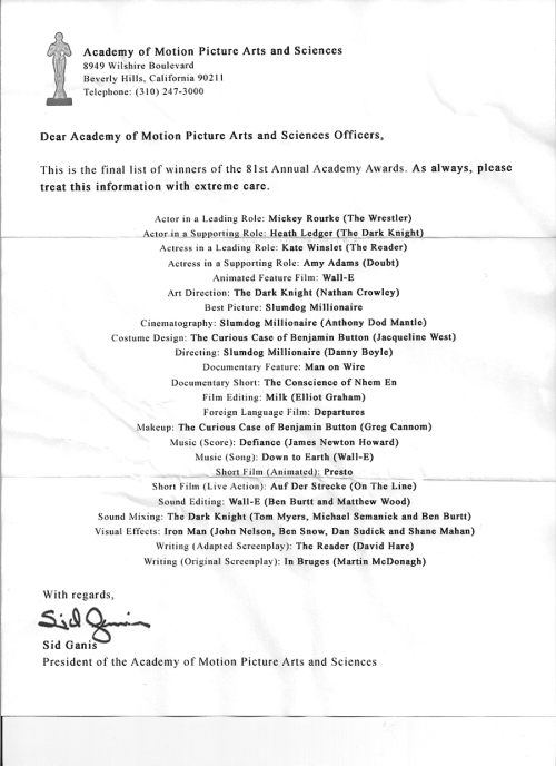 Oscar hoax 2009 Oscar hoax 2009