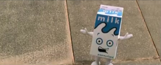 The Milk Carton in the Hammer and Tongs video for Coffee and TV by Blur